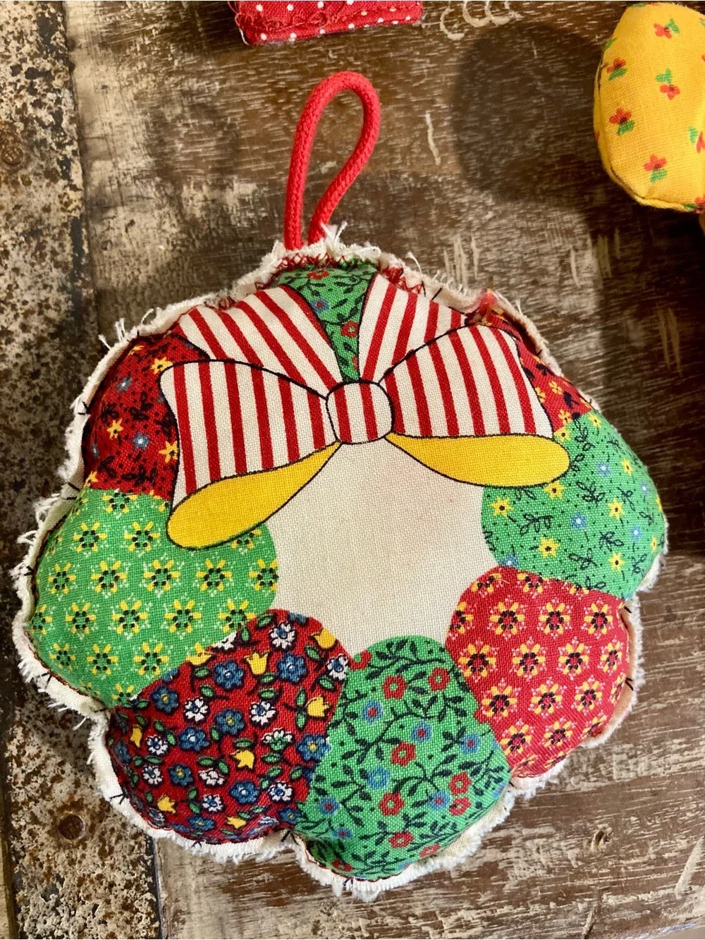 Vintage Handmade Patchwork Christmas Ornaments - Set of 4